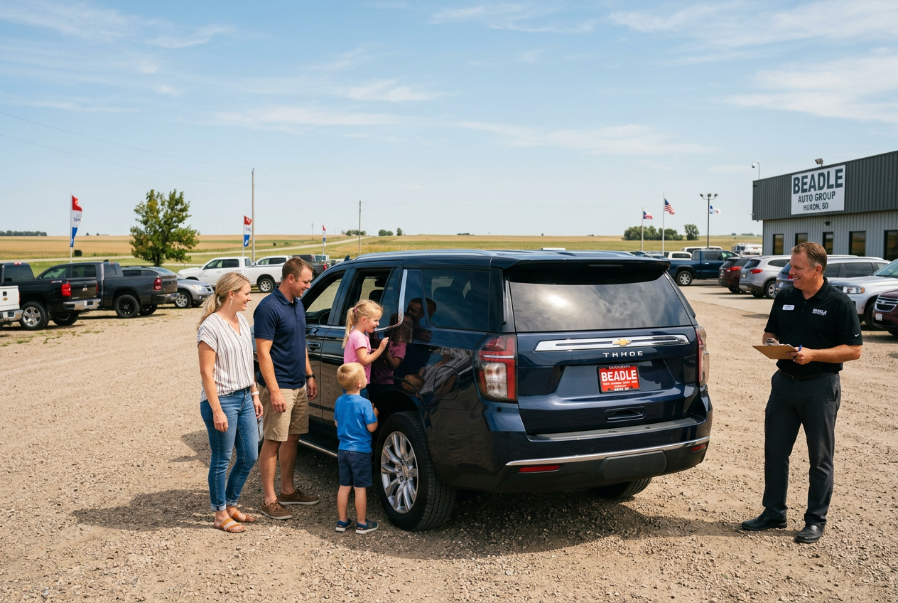 family buying suv rural South Dakota dealership lot